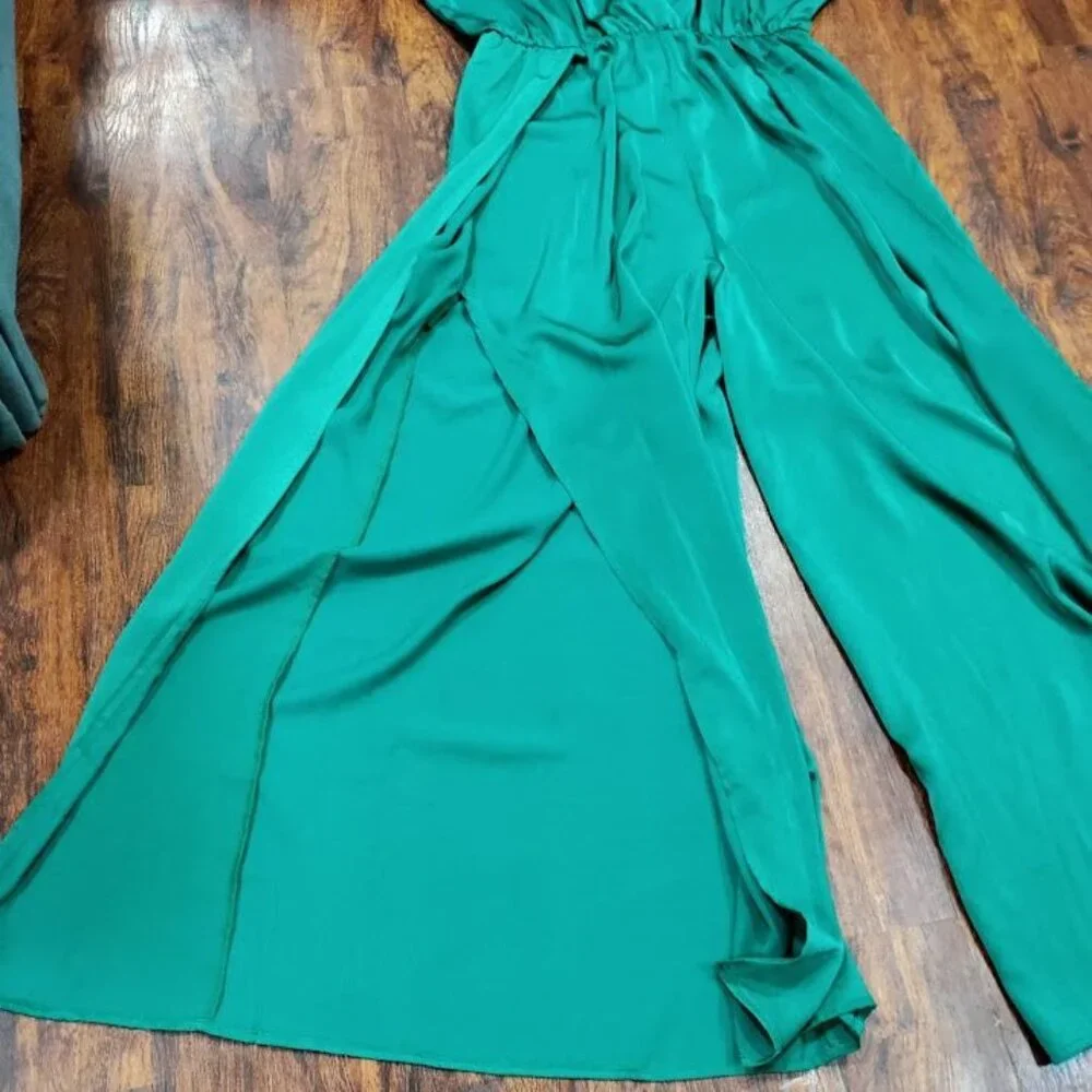 Blue Buttercup Green WideLeg Jumpsuit Whimsy Luxury Lightweight Flowy L Elegant - Picture 11 of 11